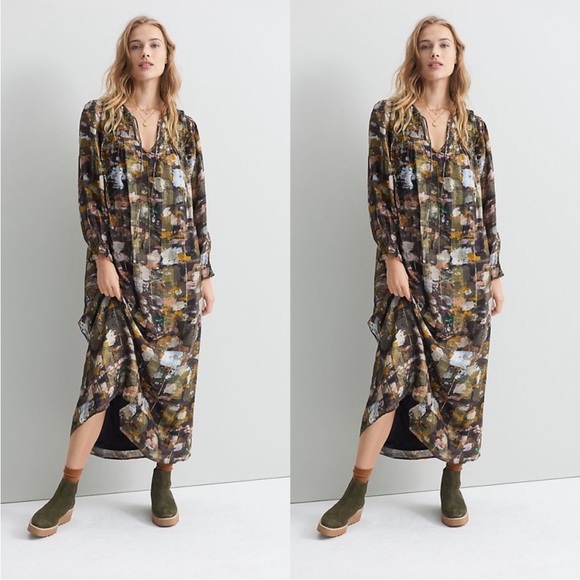 Anthropologie brown/gold midi dress M - Picture 2 of 8